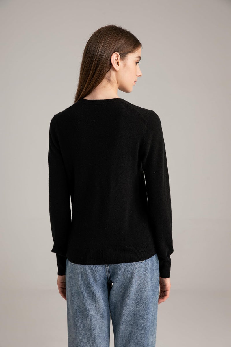 State Cashmere Womenâ€™s Essential V-Neck Sweater 100% Pure Cashmere Classic Long Sleeve Pullover (Black, Small) - Image 5